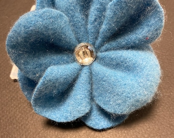 Upcycled Sweater Felted Wool Blue Oversized Flower Pin Brooch One Of A Kind GI