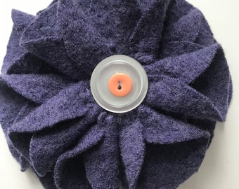 Pin Brooch Upcycled Sweater Felted Wool Purple Oversized Flower One Of A Kind GI