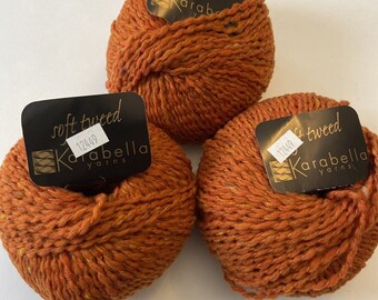 Karabella Soft Tweed Yarn, Orange Wool Skeins, Lot of 3