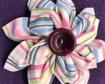 Handmade Upcycled Shirt Flower Pin Brooch Clip One Of a Kind GI