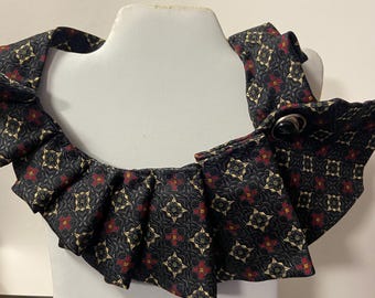 Upcycled Necktie Bold Statement Necklace Collar Pleated Reclaimed Repurposed Geometric
