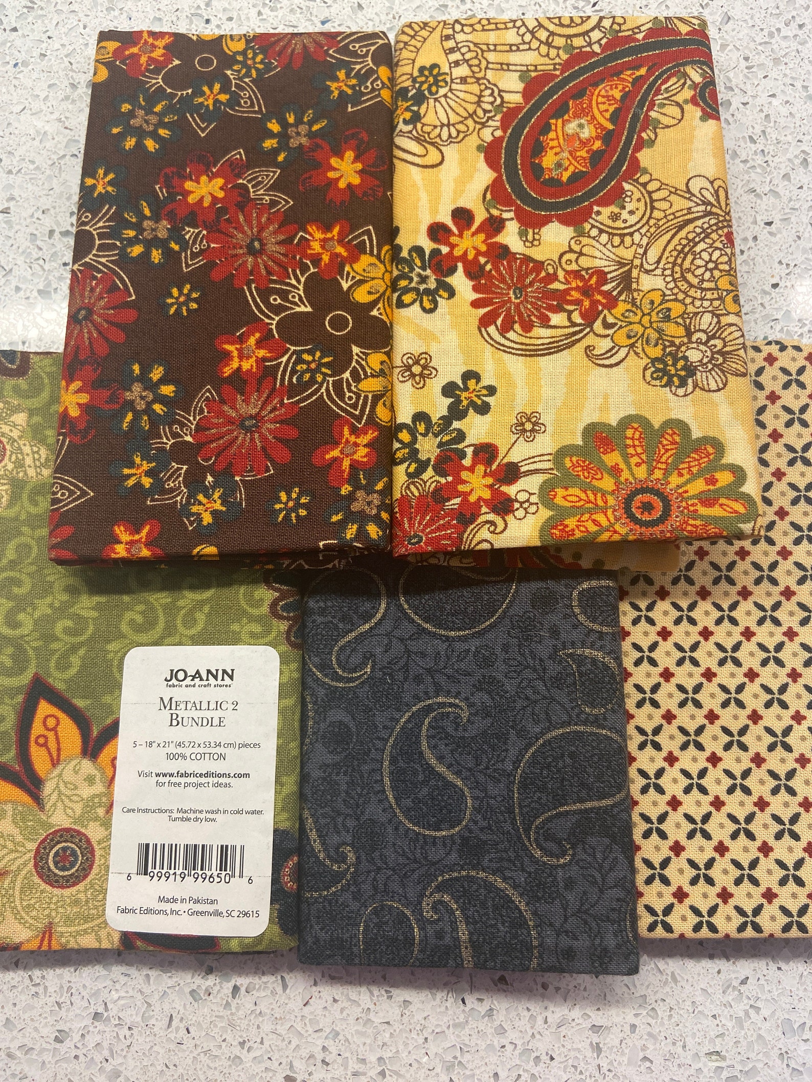 Joann Fabric FQ Fat Quarter Metallic Bundle 2 Set of 5 Floral Etsy