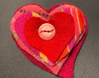 Upcycled Sweater Felted Wool Heart Love Pin Brooch One Of A Kind