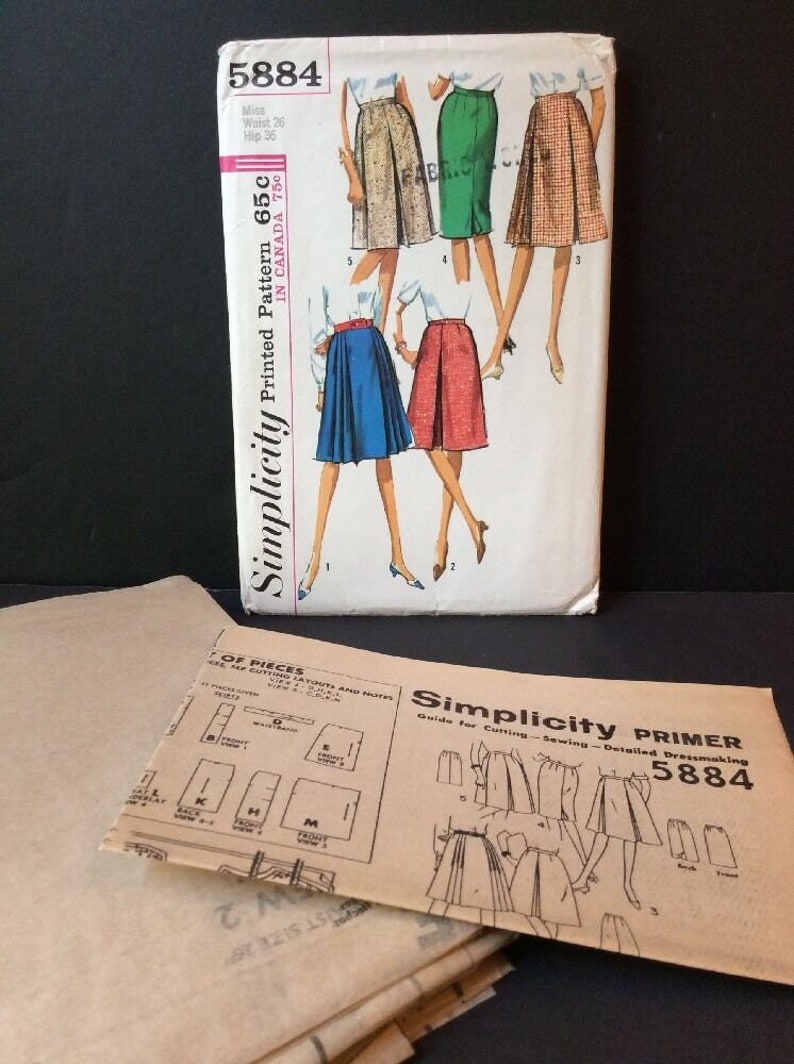 Simplicity Sewing Pattern 5884 Vintage 1960s Set Of Skirts 26 Waist 36 Hips Pleated Fitted