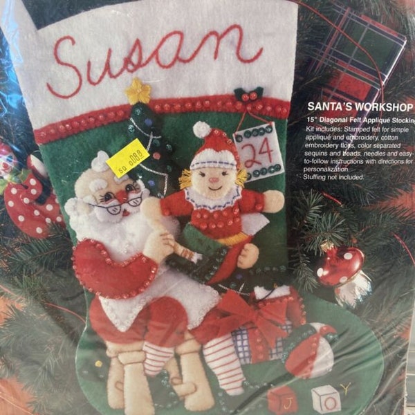 Bucilla Santas Workshop 33508 Felt Appliqué Christmas Stocking Toys Bead Sequin