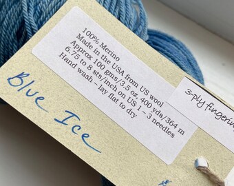 Backyard Fibers 3 Ply Fingering Yarn 100% Merino Wool Blue Ice 3.5 Oz 400 Yards