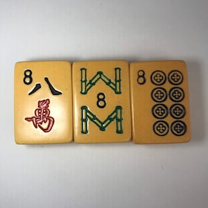 Vintage Upcycled Mahjong Tile Magnet Set of 3 Eight Dot Bamboo Character 8 GI