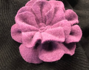 Upcycled Sweater Felted Wool Purple Flower Pin Brooch One Of A Kind GI