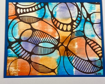 Neuro Original Art Brown Orange Blue Matted Ready to Frame 11x14 GI