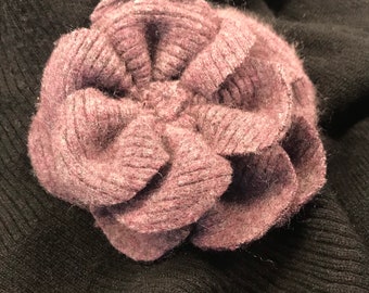 Upcycled Sweater Felted Wool Heather Purple Flower Pin Brooch One Of A Kind GI