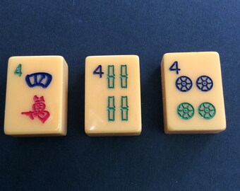 Vintage Upcycled Mahjong Tile Magnet Set of 3 Four Dot Bamboo Character GI