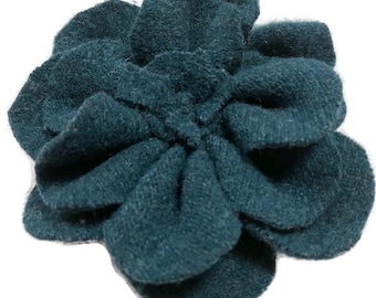 Upcycled Sweater Felted Wool Heather Dark Hunter Green Flower Pin Brooch One Of A Kind GI