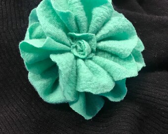 Upcycled Sweater Felted Wool Green Flower Pin Brooch One Of A Kind GI