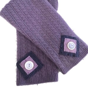 Fingerless Glove Wrist Arm Warmer Purple Handmade Upcycled Felted Wool Sweater Embellished GI