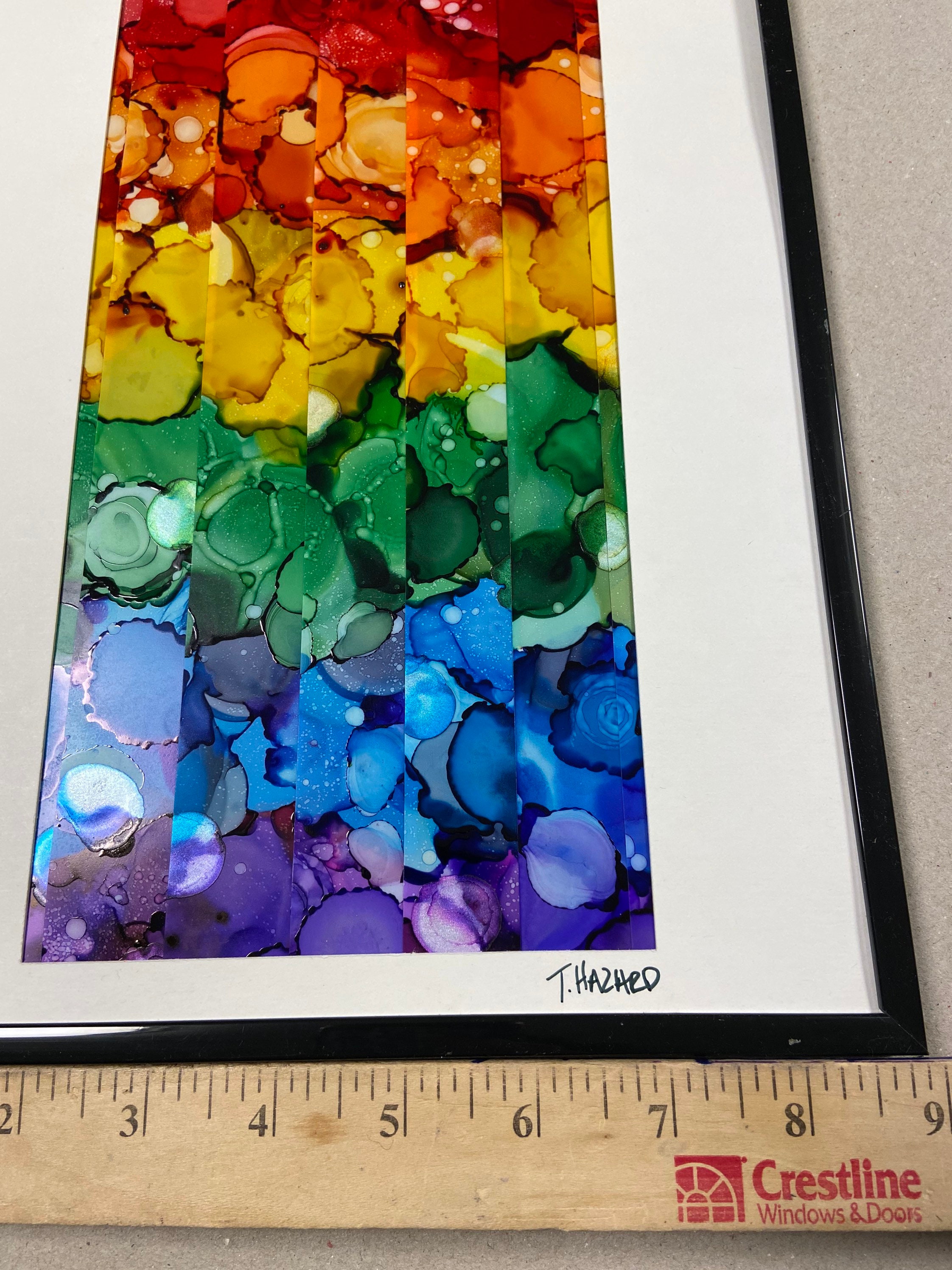 Alcohol Ink Strips Rainbow Color Framed Shelf Art On Yupo Paper
