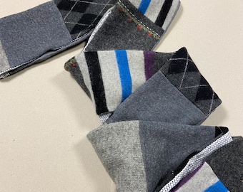 Repurposed Felted Wool Patchwork Scarf  Gray 4.25" x 136" Upcycled Sweaters MMP