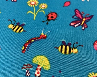 Ladybug Butterfly Bee Fabric Material Whimsy Mushroom Flowers Caterpillar 56x48