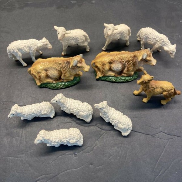 Christmas Nativity Lot 11 Cow Dog Sheep Lamb Figures Italy Standing Sitting Vtg