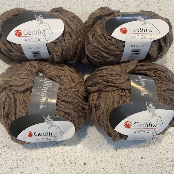 Gedifra Antiga Yarn Novelty Super Bulky Lot de 4 écheveaux 3104 50g 40m Tawny Brown