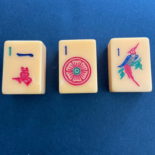 Vintage Upcycled Mahjong Tile Magnet Set of 3 One Dot Bamboo Character 1 GI