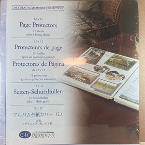 May include: A package of Creative Memories 12 x 12 inch page protectors. The package includes 15 sheets, plus a bonus sheet. The text on the package is in multiple languages, including English, French, Spanish, German, and Japanese.