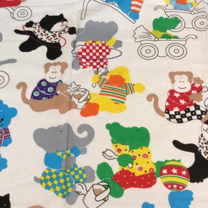 Animal Farms Fabric Material Vintage 1992 Cartoon Cat Monkey Bear Bike Park BTY