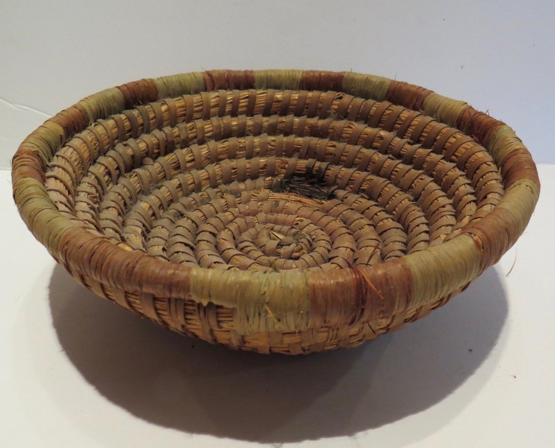 Vintage coil basket with beautiful earth colours great for Etsy