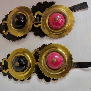 Rare extraordinary antique horse brass harness decorators with ceramic accents