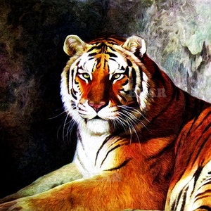 0063 Digital Art Design Big Tiger Oil Painting Crouching Tiger JPEG 8x10 INSTANT DOWNLOAD