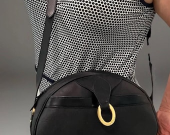 Authentic Vintage Iconic Christian Dior shoulder bag black gold hardware