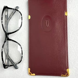 Authentic Cartier glasses case burgundy color luxury leather gold corners