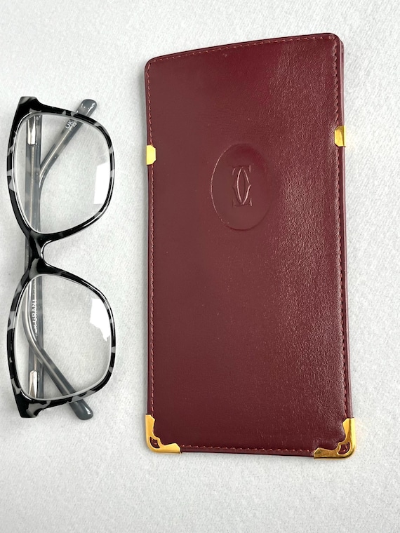 Authentic Cartier Burgundy Leather Glasses Case - Gold  display picture 1