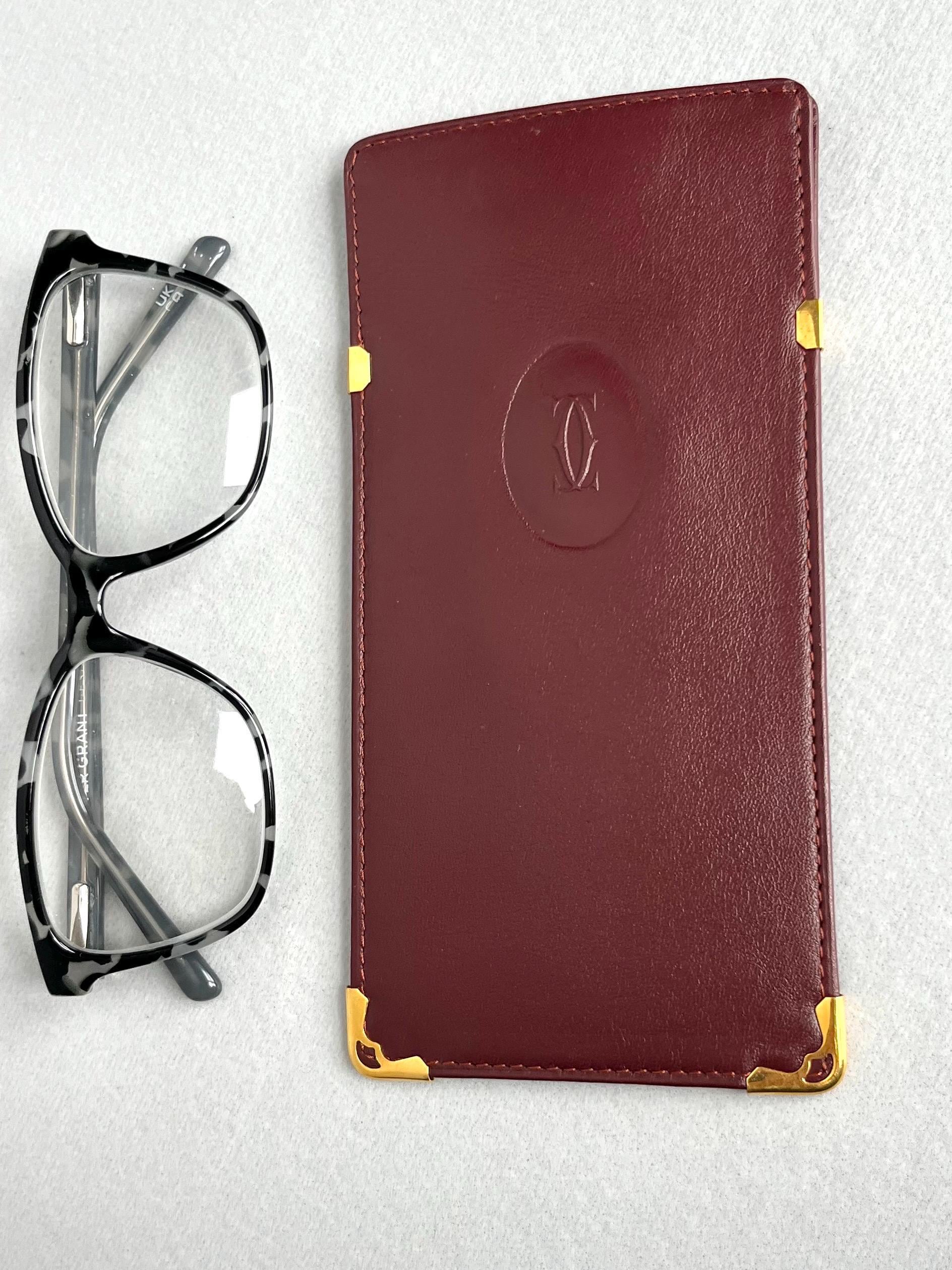 Authentic Cartier Burgundy Leather Glasses Case - Gold Corner