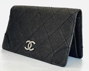 Authentic Chanel Black Caviar Leather Bifold Wallet Organizer