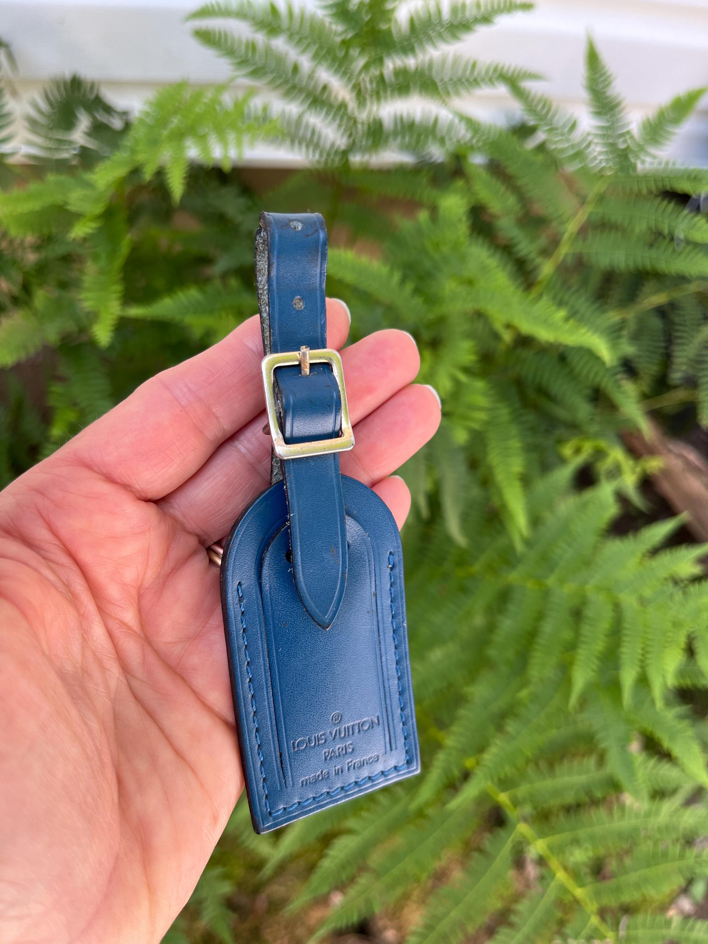 Authentic Louis Vuitton Luggage Name Tag Blue Color Leather Small