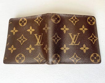 Authentic Louis Vuitton 8 credit cards brown Leather Bifold compact Wallet unisex