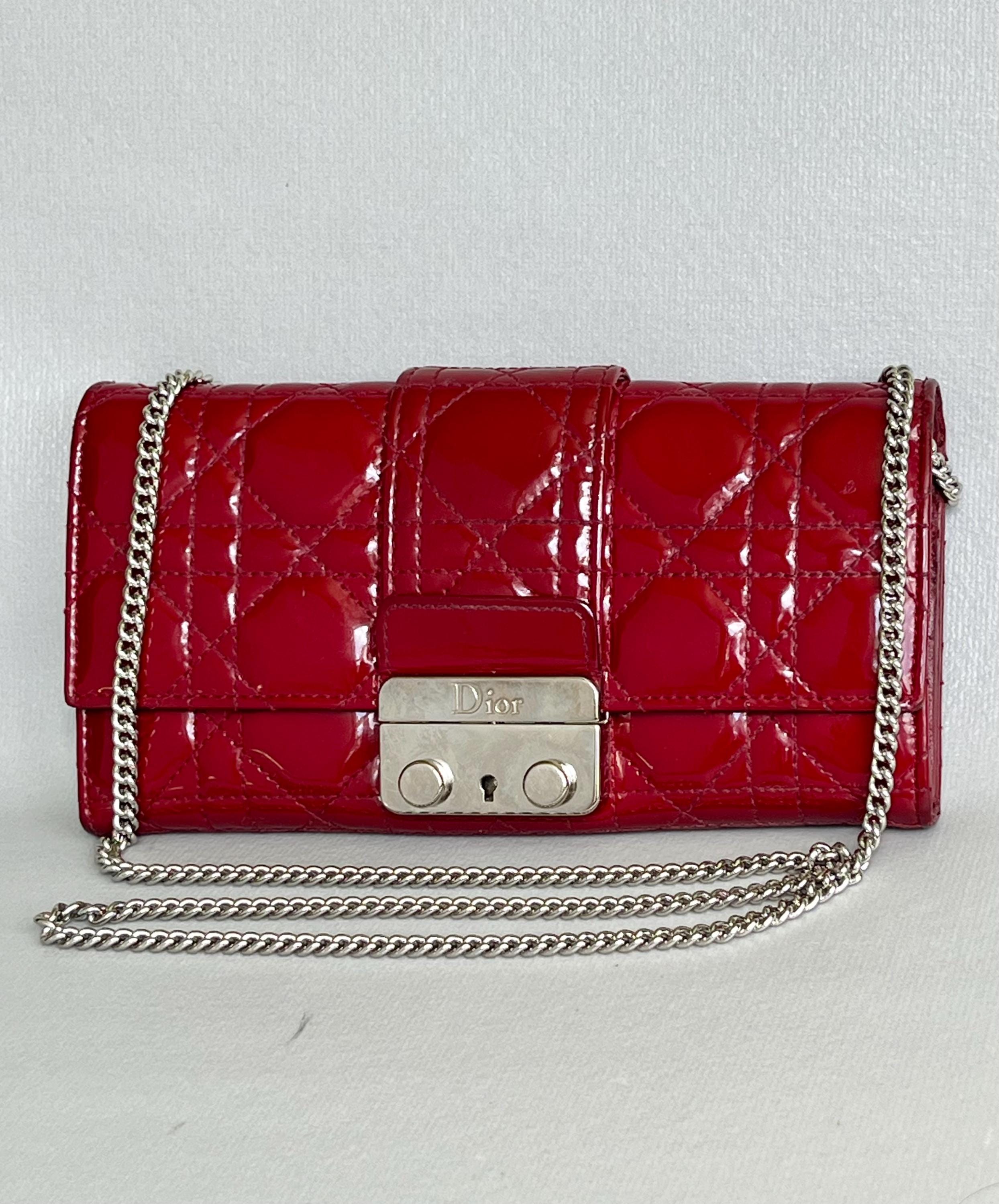 Authentic Christian Dior Cannage Red Patent Leather Wallet on