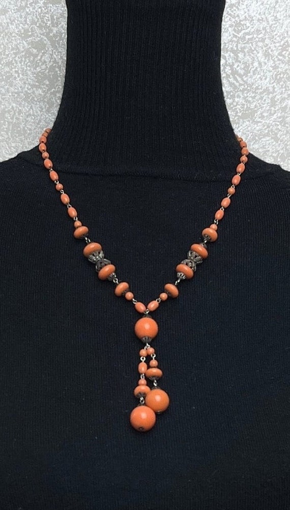 Vintage pastel orange color Necklace, Czechoslovak