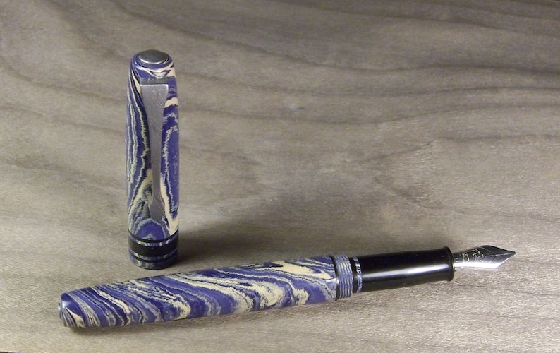 Fountain pen in hard rubber and Damascus steel, Bock nib image 4