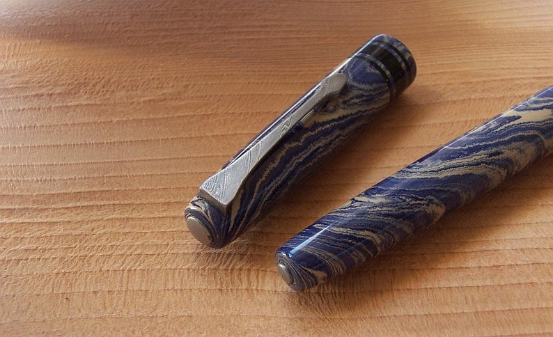 Fountain pen in hard rubber and Damascus steel, Bock nib image 1