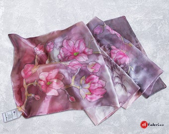 Cherry blossom scarf, Hand painted silk scarf, Ashes of roses color, Sakura Cherry blossom, Flowering tree wrap, Spring wedding scarf