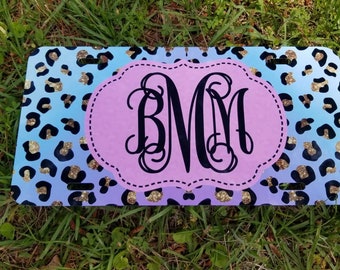 Glitter Ombre Leopard License Plate