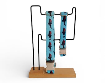 Shark Print Dog Collar: Blue Cotton Fabric, Aluminum Buckle