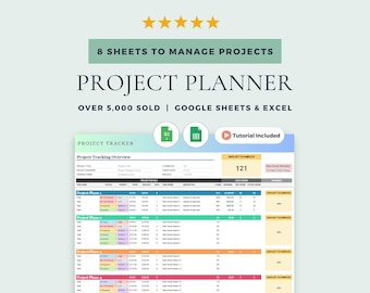 Project Tracker with Project Timeline, Gantt Chart, and Task Tracker: Google Sheets & Excel Template (Digital Download)