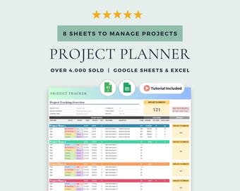 Project Tracker with Project Timeline, Gantt Chart, and Task Tracker: Google Sheets & Excel Template (Digital Download)