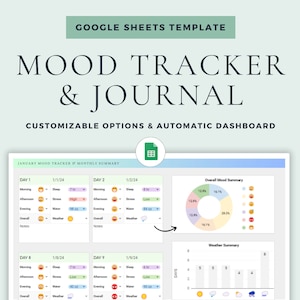 Digitale stemmingstracker Google Spreadsheets Digitale stemmingsdagboek Emotiegrafiek Slaaptracker Medische tracker Maandelijks Mood Tracker-therapiedagboek