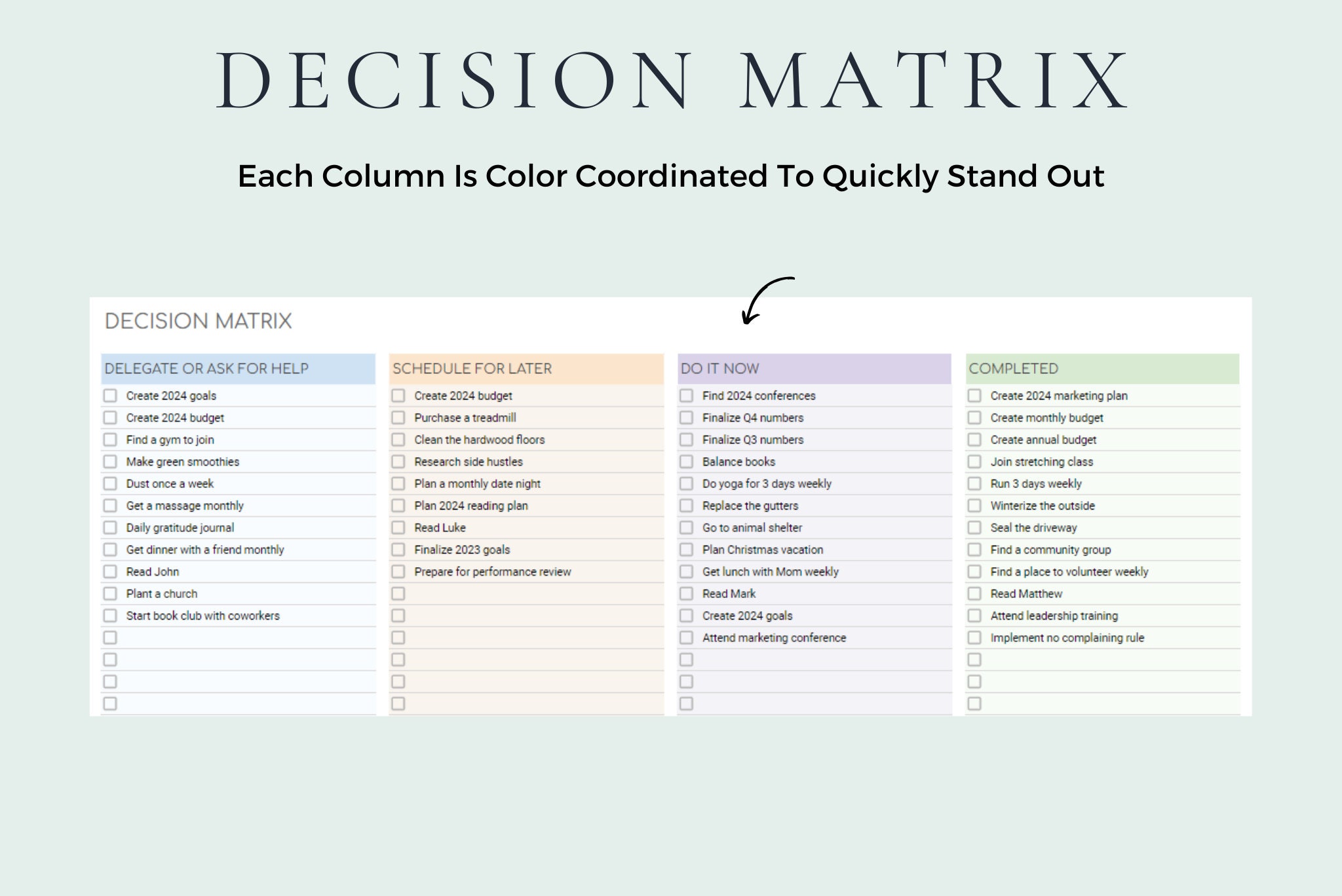 Discovery Matrix Eisenhower Matrix and Decision Matrix: Google Sheets & Excel Template ...