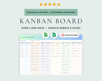 Herramienta de gestión de proyectos de tablero Kanban: Plantilla de Hojas de cálculo de Google y hoja de cálculo de Excel