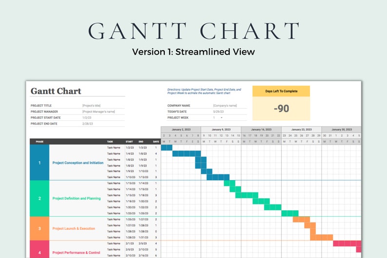 Gantt Chart Google Sheets Project Management Excel Template Task Tracker Project Timeline Business Planner Gantt Chart Template Digital Plan image 2
