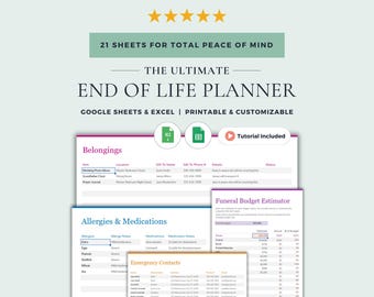 End of Life Planner and Emergency Binder: Google Sheets, Excel Template, & Printable (Digital Download)